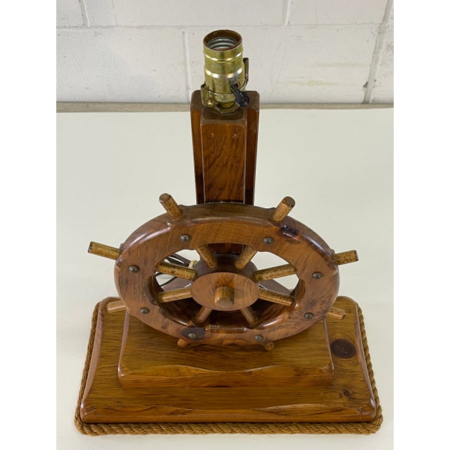 Vintage 1970s Nautical Ships Wheel Wood Table Lamp For Sale - Image 4 of 8