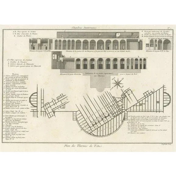 Late 18th Century Antique Plan of Underground Area of Baths of Emperor Titus, Rome, Italy, 1786 For Sale - Image 5 of 5