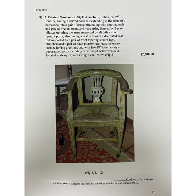 Painted Neoclassical Style Armchair, Italian Circa 19th Century For Sale - Image 11 of 12
