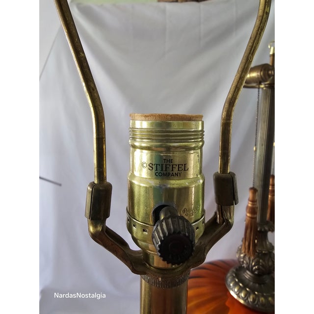 Amber Large Amber Hand Blown Amber Glass and Brass 1970s Vintage Ef & Ef Industries Table Lamp For Sale - Image 8 of 12