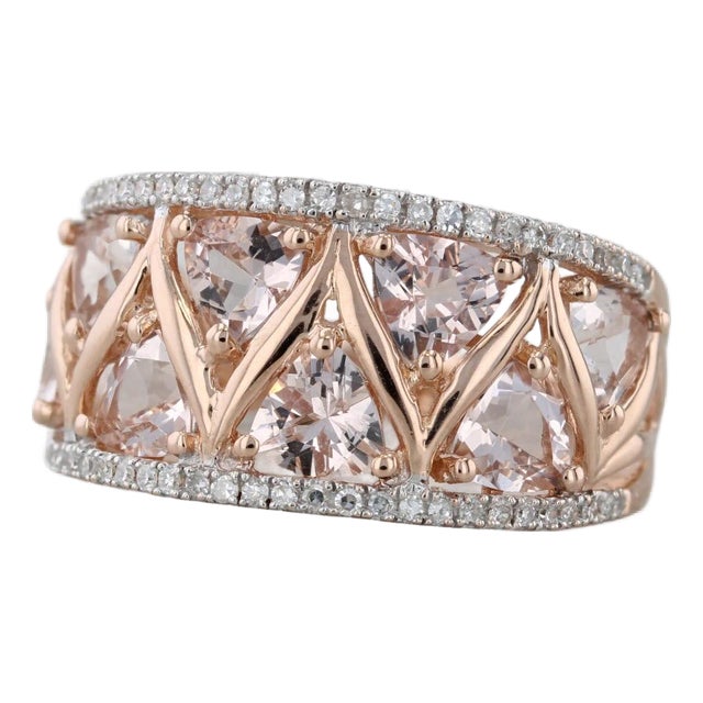 Mid 20th Century 3.22ctw Morganite Diamond Ring 14k Rose Gold Size 8 Cocktail For Sale