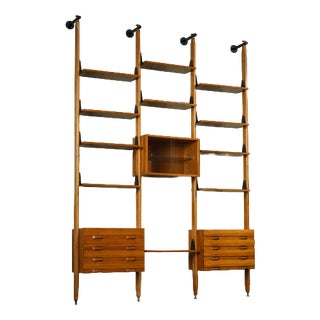 Large Modular Wall Unit in Teak and Brass by Franco Albini, Italy For Sale