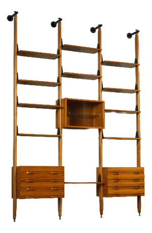 Large Modular Wall Unit in Teak and Brass, Italy
