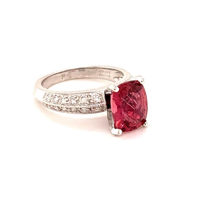 Diamond Tourmaline Rubellite Ring 6.75 14k Gold 4.10 TCW Women Certified For Sale - Image 14 of 16