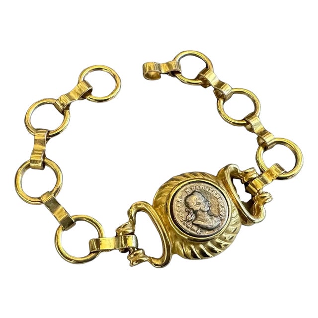 1990s Bulgari Inspired Neo Classical Brass Italian Coin Bracelet For Sale