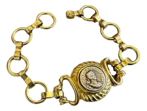 1990s Bulgari Inspired Neo Classical Brass Italian Coin Bracelet