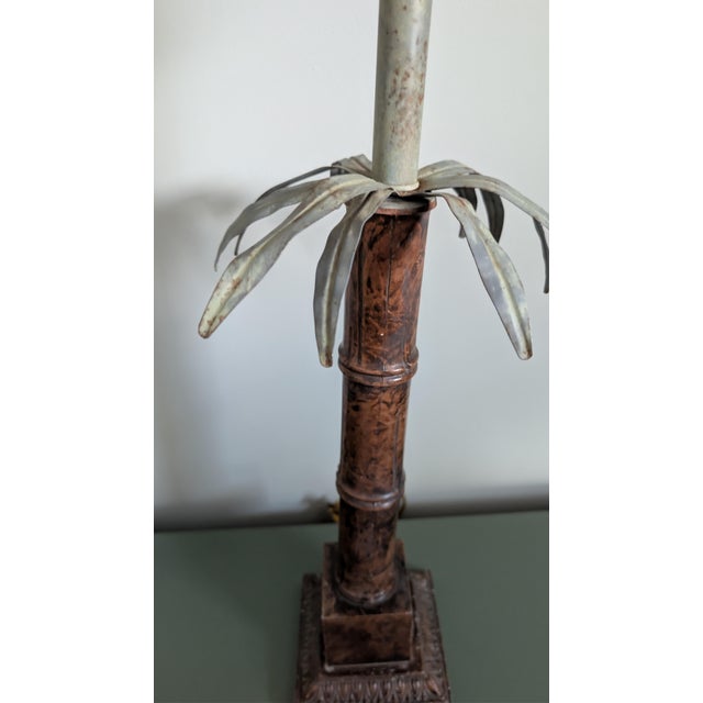Vintage 1970s Large Faux Bamboo Palm Tree Statement Table Lamp For Sale In Tampa - Image 6 of 9
