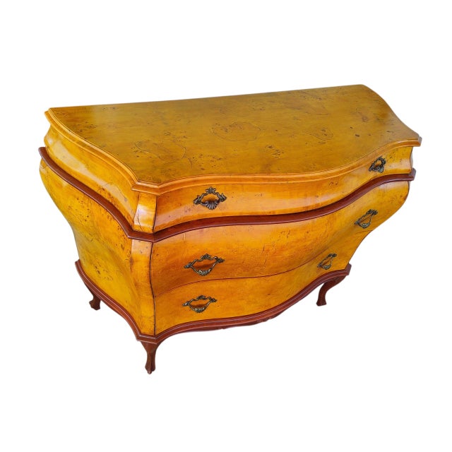 Vintage Italian Rococo Style Burl Wood 3-Drawer Bombe Commode Chest For Sale - Image 10 of 13