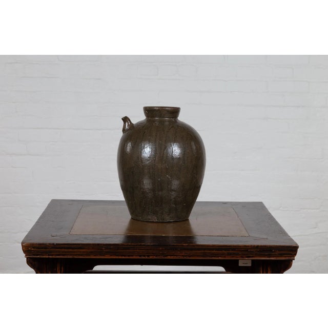 Brown Chinese Qing Dynasty Glazed Water Jug with Petite Spout from the 19th Century For Sale - Image 8 of 13