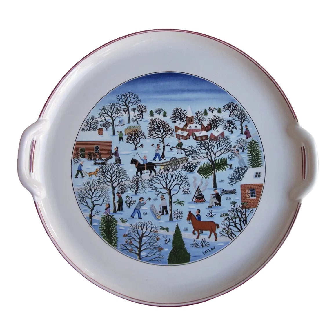 1990s Villeroy & Boch Naif Christmas Lug Handled Cake Plate Platter