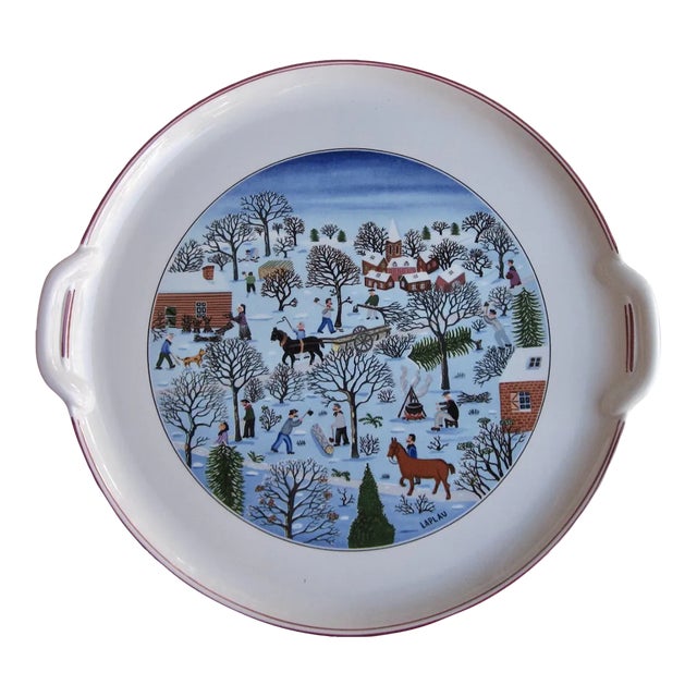 1990s Villeroy & Boch Naif Christmas Lug Handled Cake Plate Platter Chairish