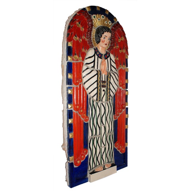 Art Deco Vintage Art Deco Style Polychrome Terracotta Angel For Sale - Image 3 of 13