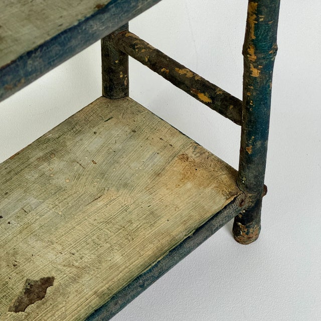 Vintage Faux Bamboo 3 Tier Wooden Hanging Shelf Unit in Deep Bright Blue For Sale - Image 11 of 11