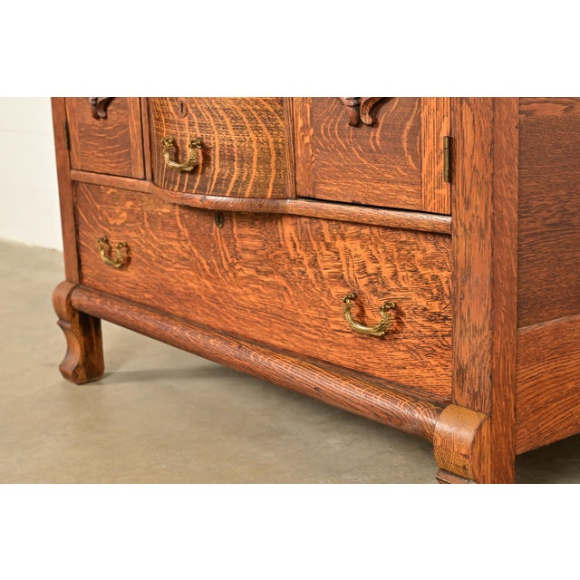 Antique Victorian Carved Tiger Oak Sideboard or Bar Cabinet, Circa 1890s For Sale - Image 12 of 16
