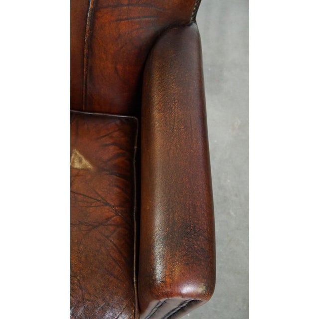 Brown Vintage Armchair in Patinated Sheep Leather For Sale - Image 8 of 14
