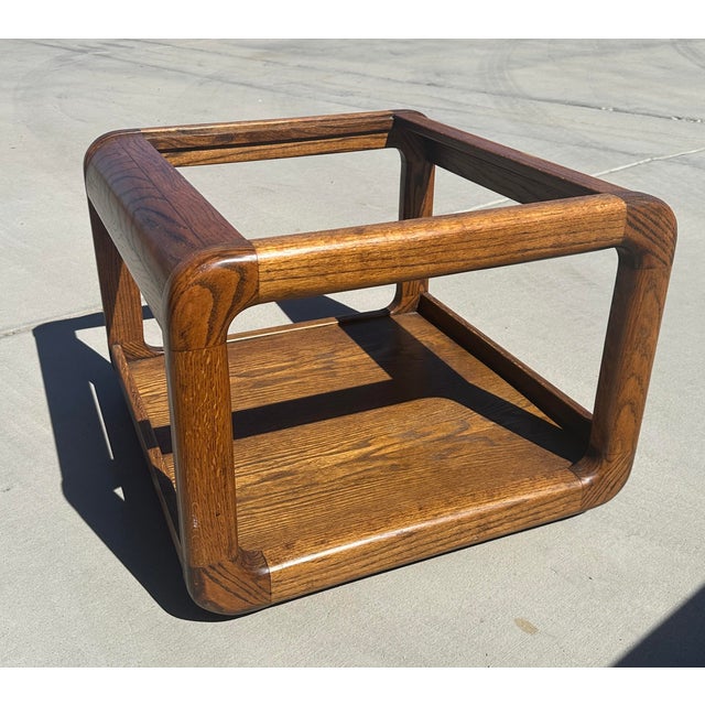 Lou Hodges Vintage 70's Waterfall Edge Oak Side Table For Sale - Image 4 of 7
