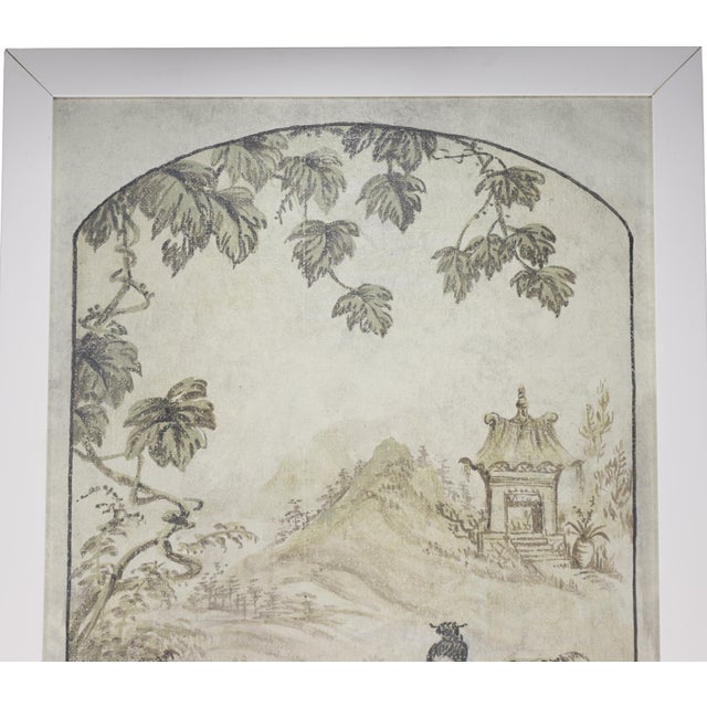 A Retro Chinoiserie-Style Gray-Toned Decorative Mural (Four-Panel Painting) For Sale In New York - Image 6 of 14