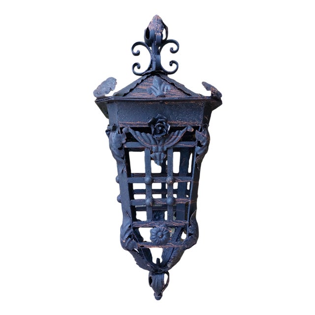 Vintage Wrought Iron Rose Cage Lantern, 1930s For Sale