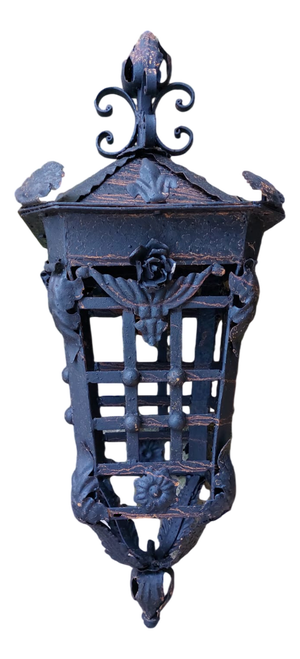 Vintage Wrought Iron Rose Cage Lantern, 1930s