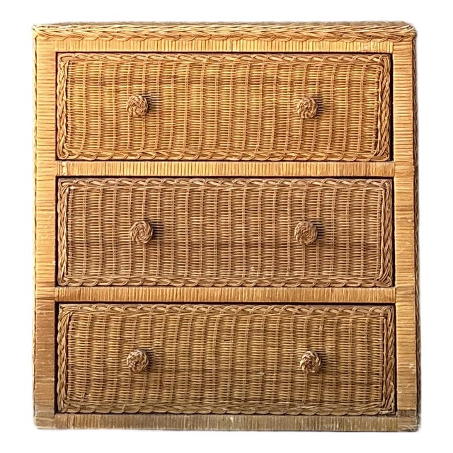 Vintage Woven Rattan Chest of Drawers For Sale