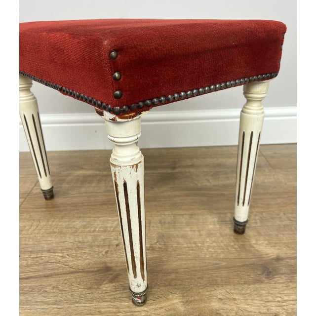 Textile Vintage French Stool in Fabric For Sale - Image 7 of 11