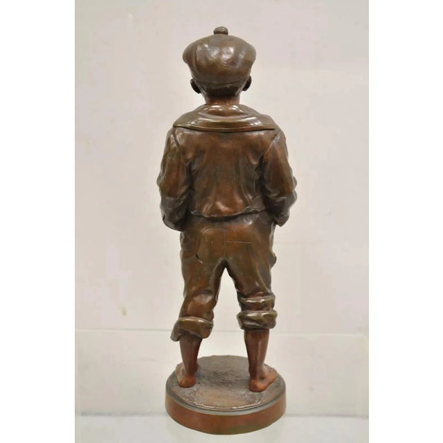 Metal Late 19th Century V. Szczeblewski French Bronze Boy Statue "The Whistler" Le Mousse Siffleur For Sale - Image 7 of 12