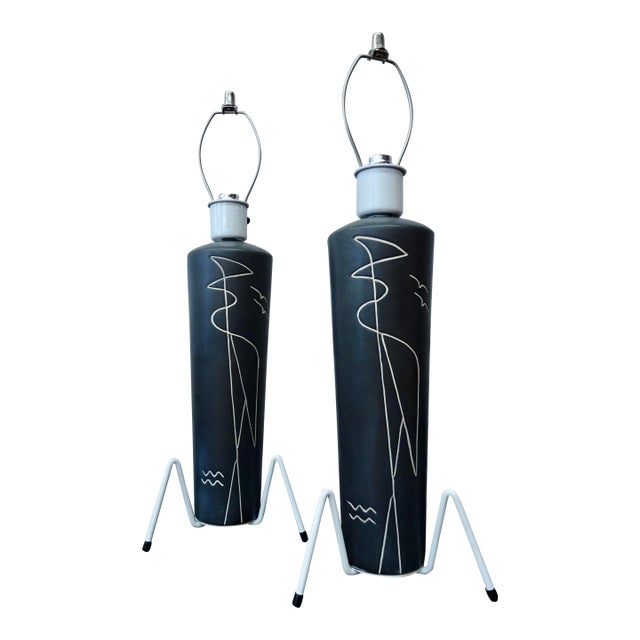 1950s Pair Harris Strong Table Lamps Without Shades For Sale