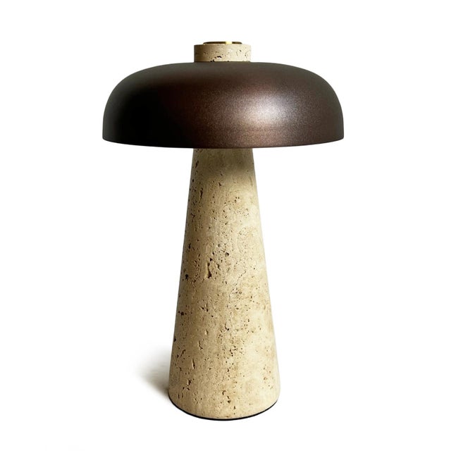 Contemporary Porcini Travertine Bronze Table Lamp For Sale - Image 3 of 14