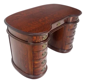 Double Pedestal Solid Oak Kidney Shape 10 Drawers Writing Table Desk