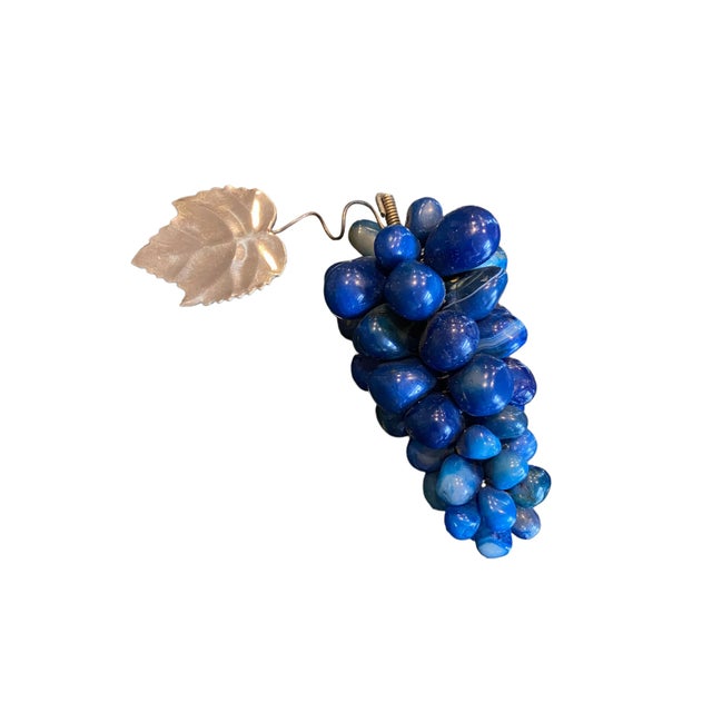 Late 20th Century Blue Semi-Precious Stone Grape Décor With Silver Plate Leaf For Sale - Image 4 of 5