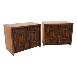 Paul Evans Style Lane Pueblo Mid Century Brutalist Nightstands, Pair For Sale