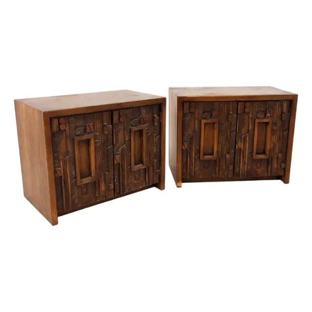 Paul Evans Style Lane Pueblo Mid Century Brutalist Nightstands, Pair For Sale