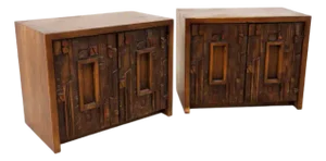 Paul Evans Style Lane Pueblo Mid Century Brutalist Nightstands, Pair