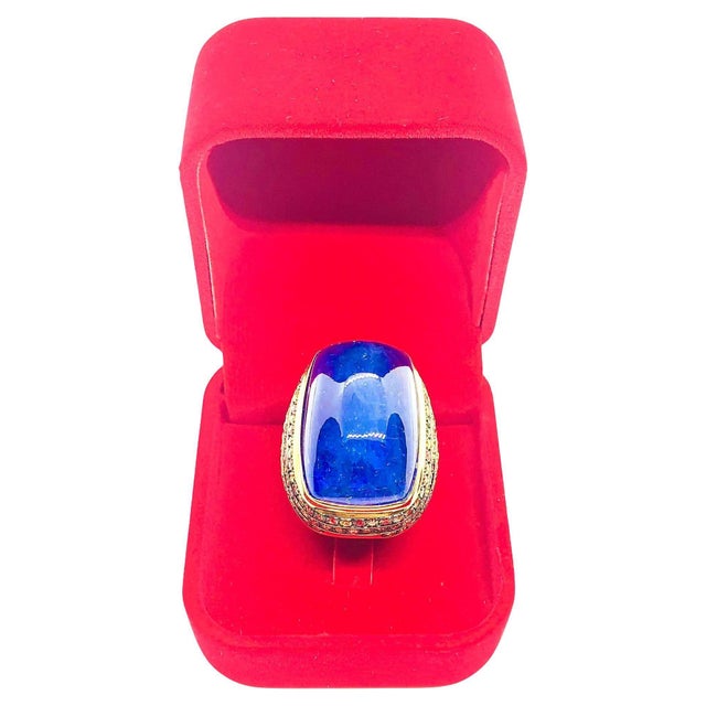 Art Deco Bochic “Orient” Vintage Multi Sapphire & Tanzanite Ring Set 18K Gold & Silver For Sale - Image 3 of 13