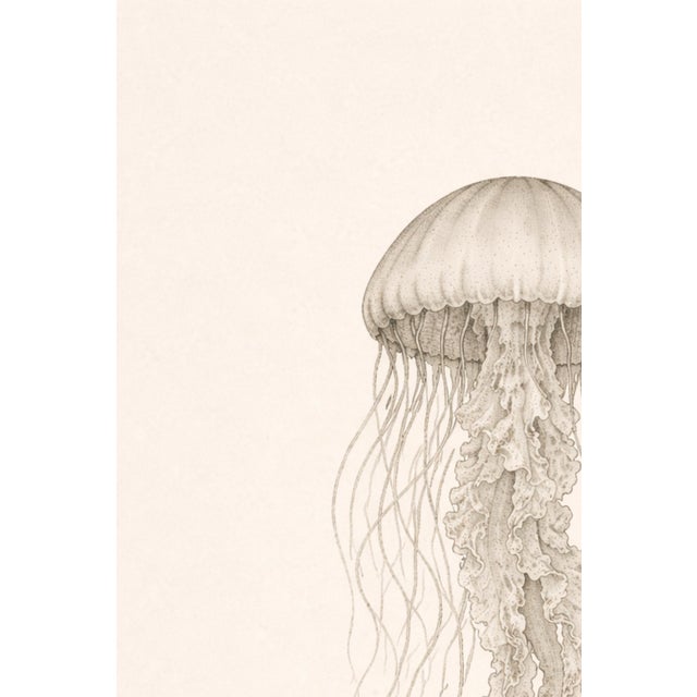 Delicate Sea Nettle Study, Coastal Botanical Jellyfish Art Print, 24" × 36" For Sale In Buffalo - Image 6 of 10
