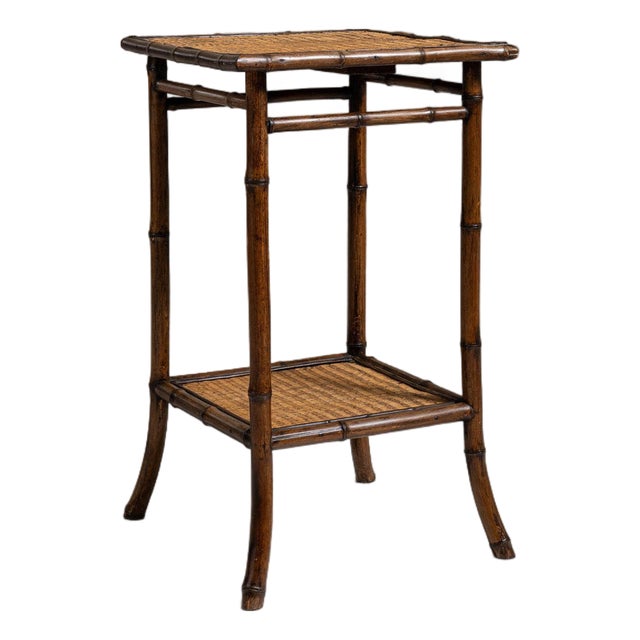 Early 20th Century France Weathered Honey Oak Caned Oak Side Table For Sale