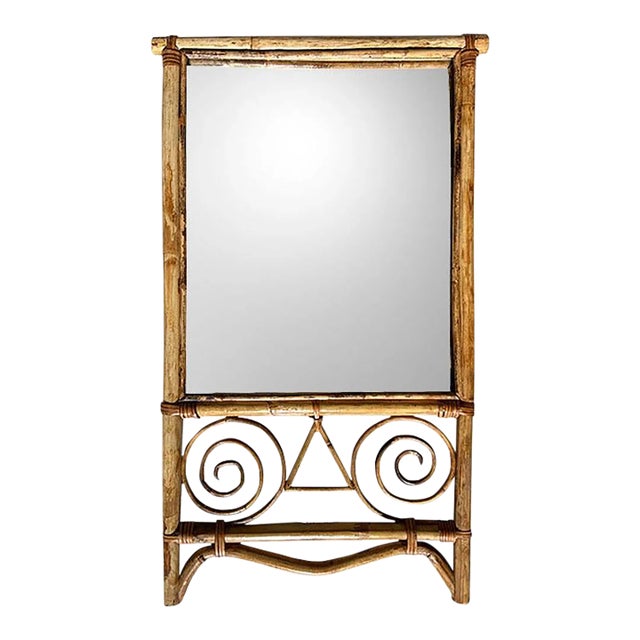Vintage Italian Torched or Tortoise Bamboo Wall Mirror - 1970s Italy For Sale