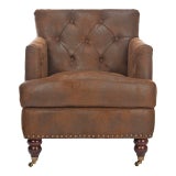 Image of Brooke Tufted Club Chair in Brown & Cherry Mahogany For Sale