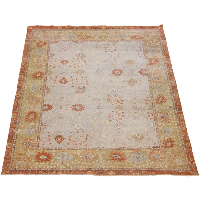 Indian 2010s Modern Tabriz Handmade Floral Indian Wool Rug in Gray & Orange by Apadana For Sale - Image 3 of 7