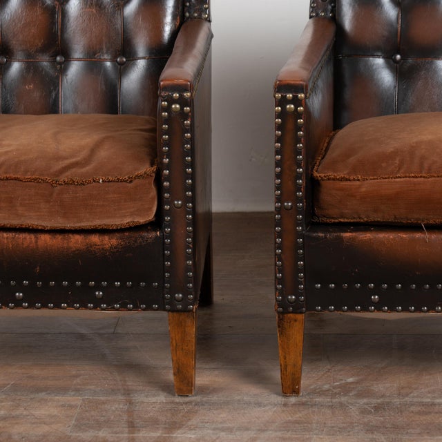 Pair of 20th Century Vintage Leather Club Chairs For Sale - Image 9 of 18