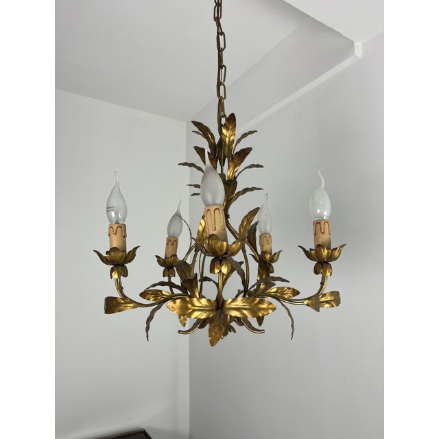 Italian Five-Light Wrought Iron Chandelier, 1950s For Sale - Image 10 of 12