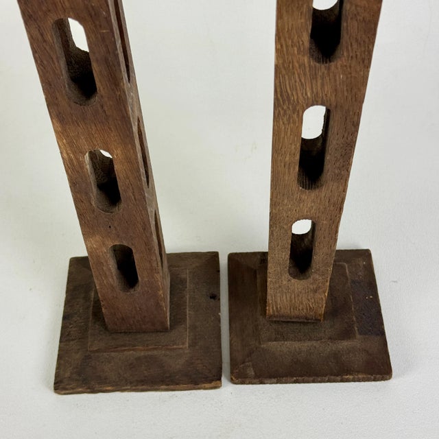 Wood Pair of Towering Carved Mid 20th Century Wooden Sculptures For Sale - Image 7 of 10