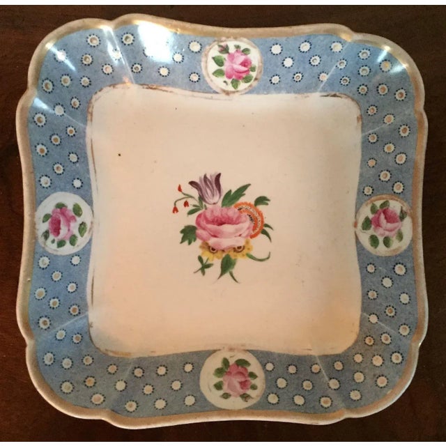 Ceramic Early 19th Century English Coalport Porcelain Square Dessert Dish Plates Baby Blue with Pink Roses 1810 - A Pair For Sale - Image 7 of 11