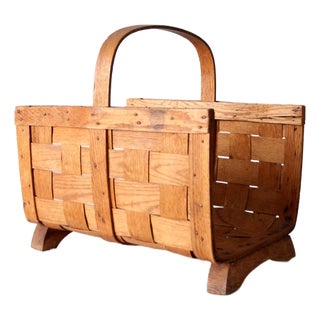 Vintage Splint Oak Gathering Basket For Sale