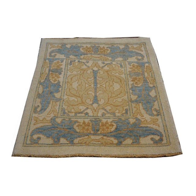 Turkish Donegal Wool Square 4X4 Ivory, Blue & Tan Handmade Area Rug #1140634