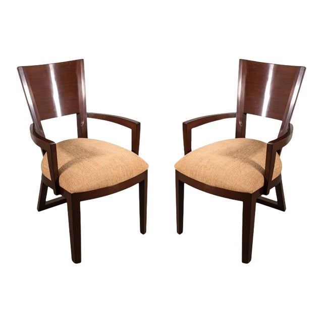 Berman Rossetti Contemporary Modern Dark Wood Armchairs - A Pair For Sale