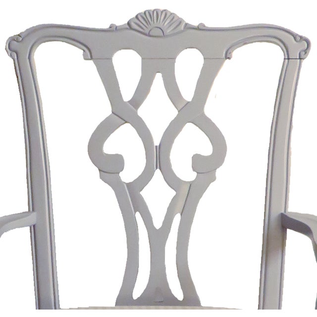 Wood 20thC Painted Chippendale-Style Armchairs, Pale Gray/ Taupe Gingham Seats - A Pair For Sale - Image 7 of 8
