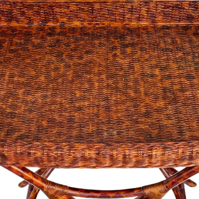 Brown Vintage Tortoiseshell Finish Bamboo and Rattan Tray Table For Sale - Image 8 of 11