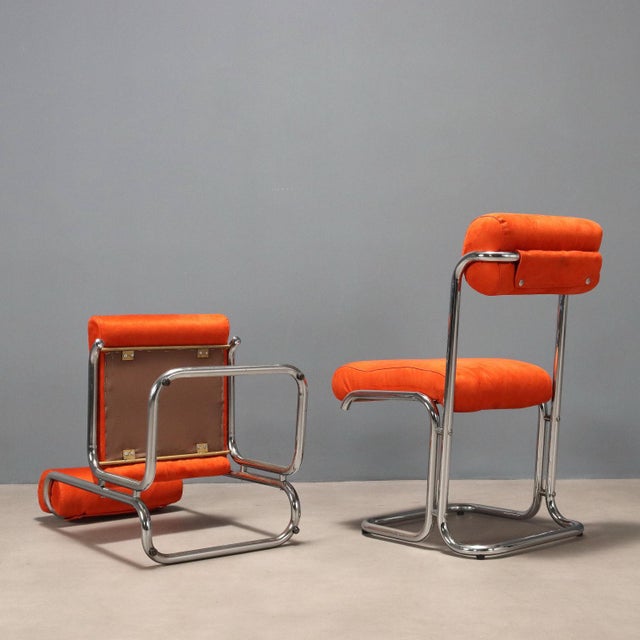 Orange Vintage Cantilever Chairs, 1970s, Set of 4 For Sale - Image 8 of 9