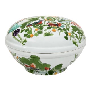 Vintage Chinese Famille Verte Porcelain Lidded Bowl For Sale
